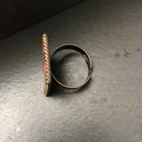 Coral Color Square Adjustable Antiqued Bronze Color Ring