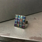 Metallic Emerald Rainbow Tila Square Adjustable Ring