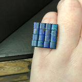 Dark Blue Square Adjustable Antiqued Bronze Color Ring