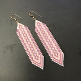 Long Statement Earrings, Beaded Boho Light Gray, Peach, Purple