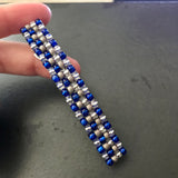 Shiny Blue, Gray, And Silver Beaded 80mm French Hair Barrette