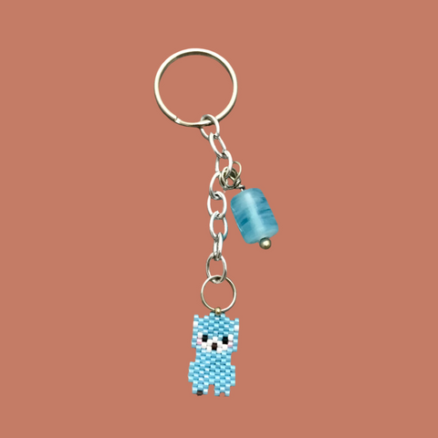 Mini Blue Llama Keychain With Blue Glass Bead Accent