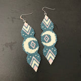 Long Lunar Earrings In Blue, Peach, And Cream